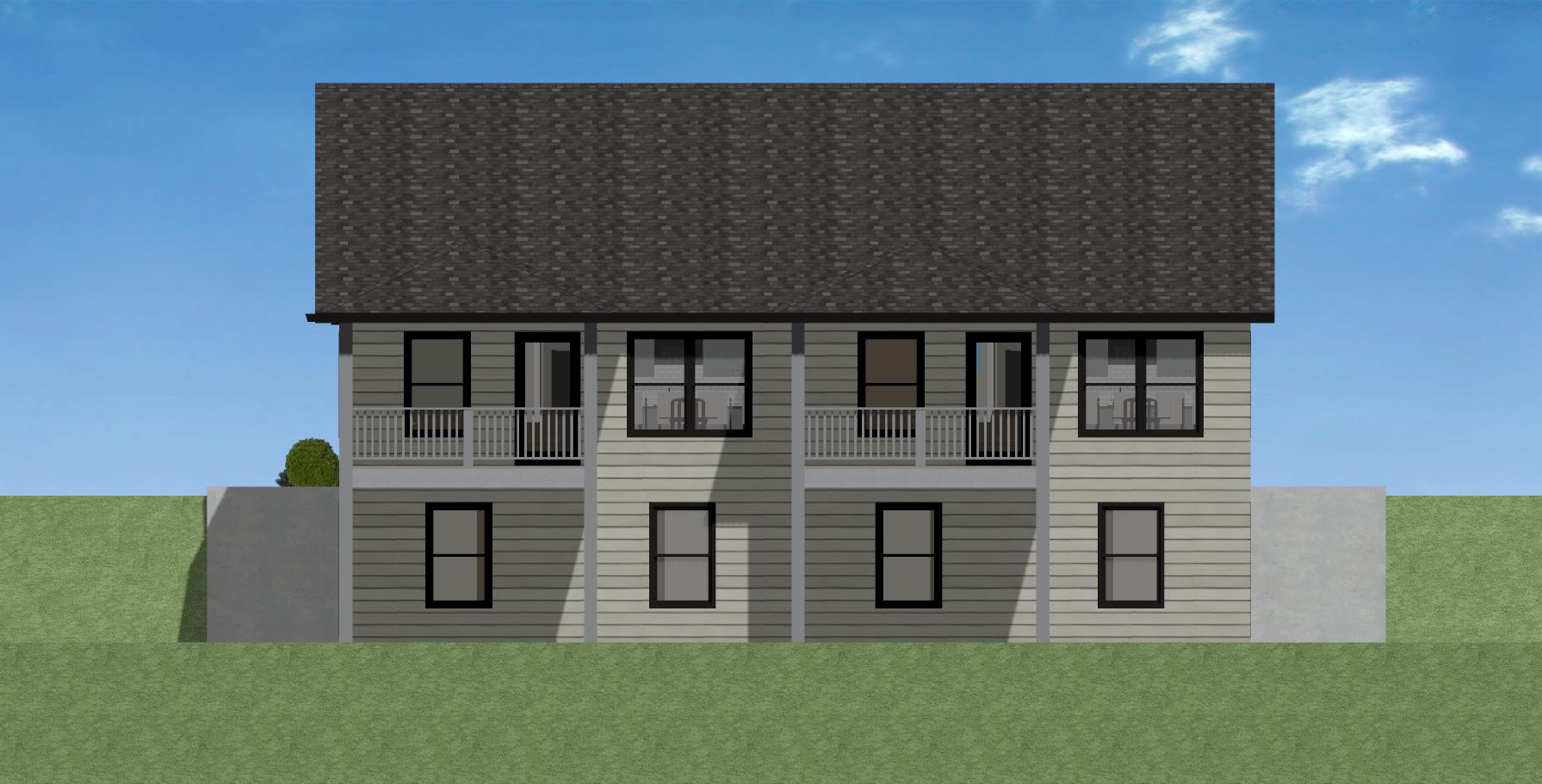 Modern farmhouse duplex exterior (rear).