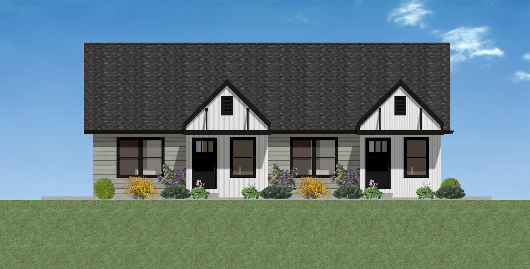 Modern farmhouse duplex exterior (front).